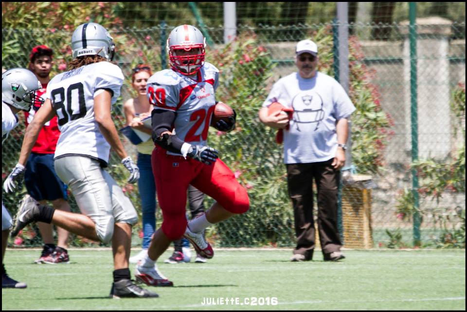 Andrea Lianas ha realizzato due touchdown (Foto Giulia Congia)